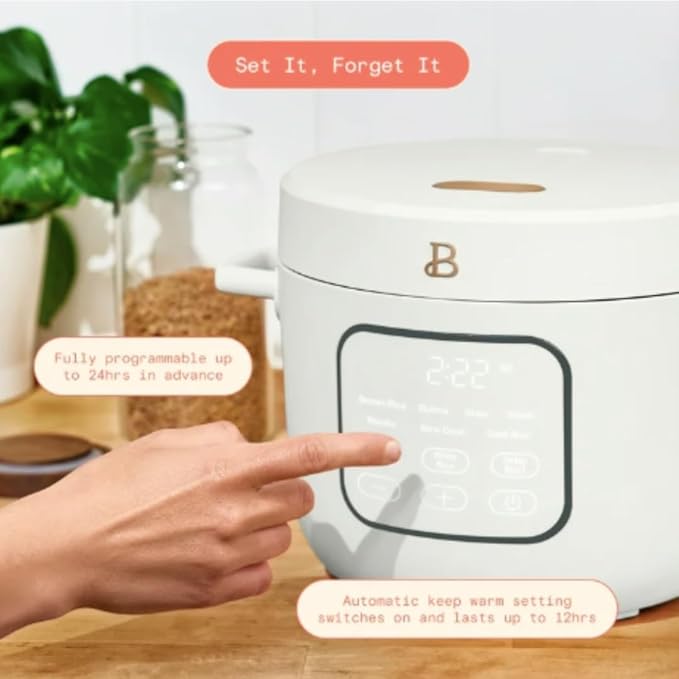 14-Cup Rice &amp Grain Cooker Touch-Activated Display 8 Presets Ceramic Nonstick Coating Steamer &amp Egg Tray Automatic Keep Warm Programmable 24 Hours White