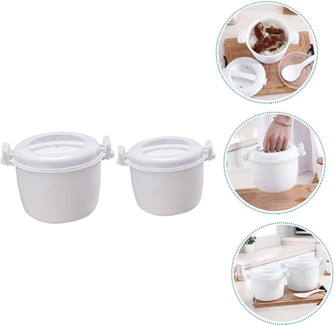 Cabilock 2Pcs Microwave Rice Cooker Large Capacity Plastic Steamer with Top Handle Portable Food Container for Home Office Dormitory Use