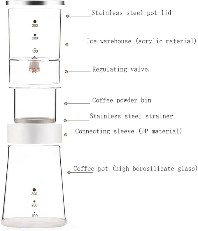 Habiba Iced Drip Coffee Maker Modern Siphon Coffee MakerCold Brew Dripper Iced Coffee Brewer Maker with Stainless Steel Pot LidDetachable Coffee Maker Reusable