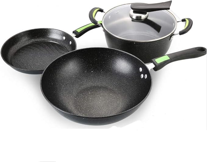 Cooking Pot Pots and PansDie-Cast Aluminum Non Stick Cookware SetHome Kitchen Multifunctional Cooking Frying Pan Pots with Glass Lid and Bakelite Handles3PCS (A) vision
