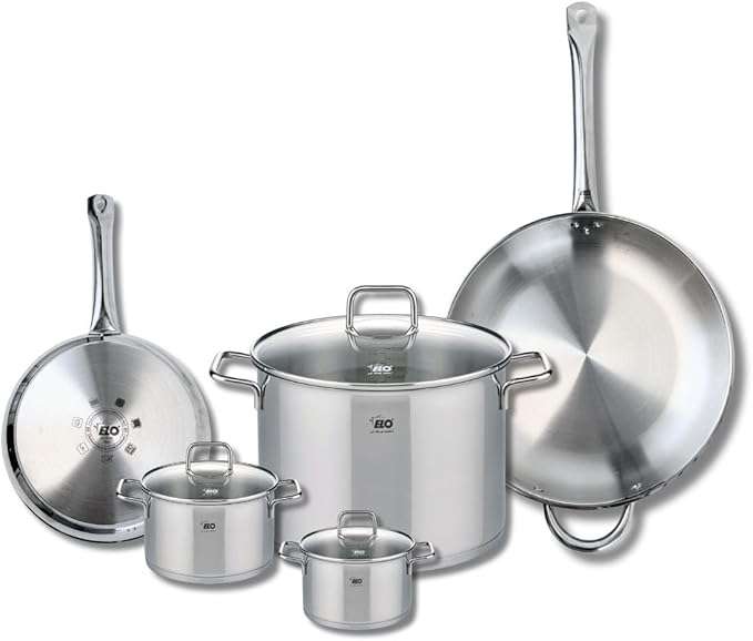 ELO 9506350 Cookware Set 5 Pieces 2 Frying Pans 24 and 32 cm and 3 Saucepans 12 14 and 26 cm Elo Profi Citrine Stainless Steel Induction