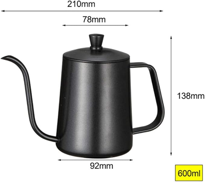 Coffee Press 600ml Pour Over Kettle Coffee Maker Stainless Steel Long Neck Drip Tea Pot Jug Can Kitchen Tool Pots(Black)