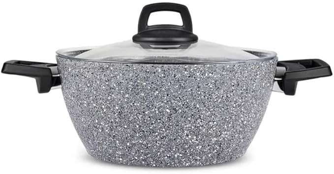 Karaca Gris Biogranite 5-Piece Induction Cookware Set 24cm Casserole &amp Lid 24cm Frying Pan &amp Lid 20cm Sauce Pan Grey