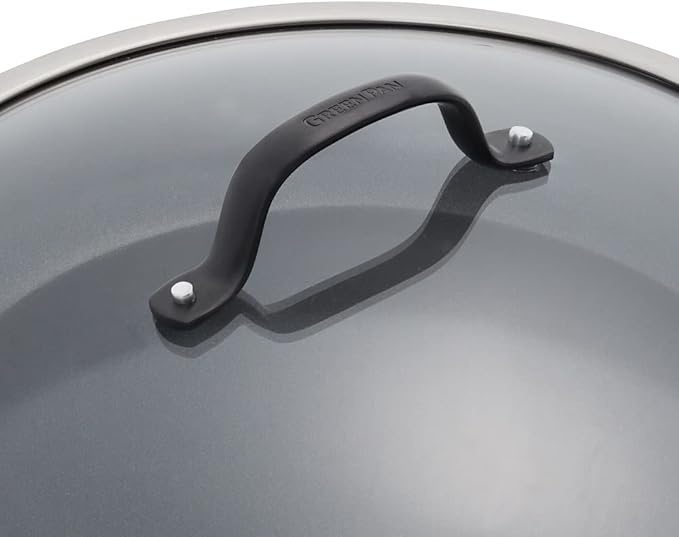 GreenPan Venice Pro Noir Tri-Ply Stainless Steel Healthy Ceramic Nonstick 12 Frying Pan Skillet with Lid Matte Black Handle PFAS-Free Multi Clad Induction Dishwasher Safe Oven Safe Silver