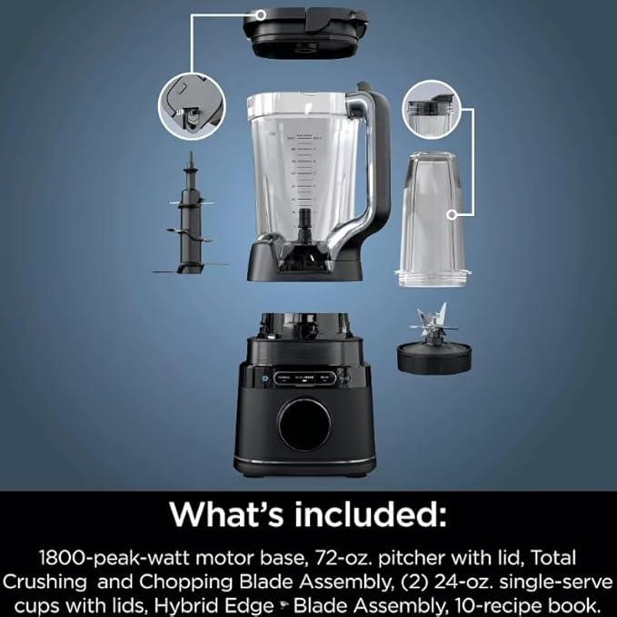 Niinja Detectt Power Blender Pro Personal 2 24 oz Single Serve Blend Sense Technology 1800 W 72 oz Pitcher Variable Speed Control To Go Cups color black (model 301)