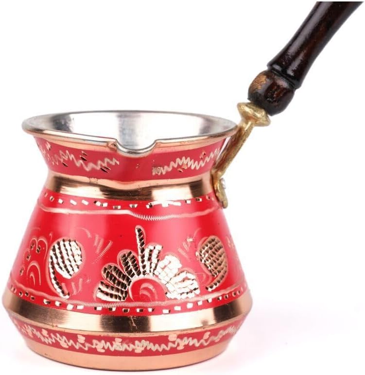 Copper Coffee Pot Set Erzincan Handmade 3-Piece Set 8-6-4 Person Capacity Traditional Turkish Coffee Maker Red Color - Red One Size