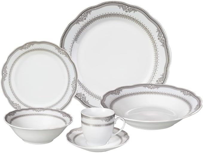 Stylish and Elegant 24 Pieces Porcelain Dinnerware Set Service for 4 People for Hosting Parties and Events - Victoria Design