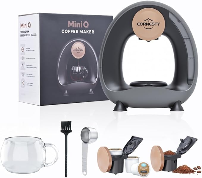 Automatic Coffee Maker for Home 240ml Drip Coffee Brewer 1400W Mini Americano Coffee Machine 185℉ Constant Temperature Silent Compatible with K-Cup Pods and Ground Coffee(Grey)