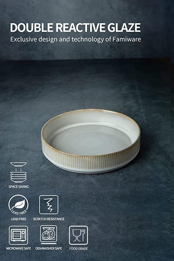 famiware 8.25 Paste Bowl Set (4 Piece) and 10 Dinner Plates for 6 - Cappuccino White