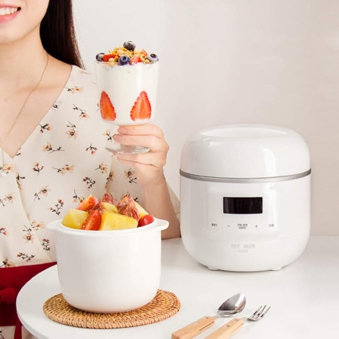 Cooking Pot Rice Cooker Electric Stew Pot 0.8L Ceramic Liner Slowcooker Household Multi-Function Mute Can Be Reserved Stew(White)