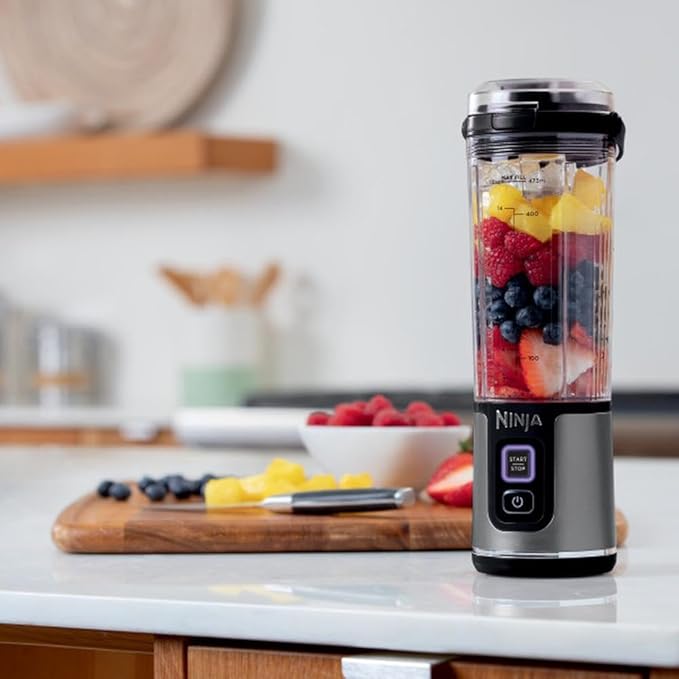 Ninja BC151BK Blast Portable Blender Cordless 18oz. Vessel Personal Blender-for Shakes &amp Smoothies BPA Free Leakproof-Lid &amp Sip Spout USB-C Rechargeable Dishwasher Safe Parts Black (Re