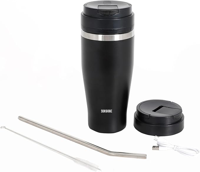 Ice Shave 2-in-1 Stainless Steel Vacuum Tumbler &amp Cordless Blender - 28oz Leak Resistant Cold 24Hrs/Ice 2 Days 120 Watts with Waterproof Charging - For Smoothies Home/Office/Car Black