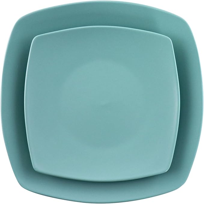 8 Piece Ceramic Dinnerware Set – Modern Matte Arctic Blue Plates and Bowls Soft Square Design Microwave &amp Dishwasher Safe (Arctic Blue)