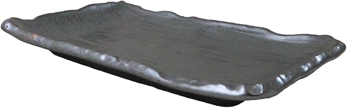 Ebros Gift Iron Black Clay Underglaze Technique Tetsu Kesho Porcelain Dinnerware Kitchen Set Asian Japanese Restaurant Supply (Pack Of 5 Rectangular Wavy Sushi Plates)