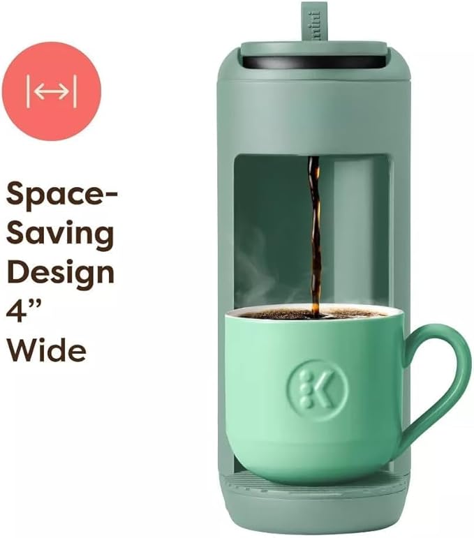 KeurigK Mini Mate Single Serve KCup Pod Coffee Maker – Compact Coffee Machine for Small Spaces Quick Brew Travel-Friendly Removable Drip Tray Energy Efficient (Glamping Green)