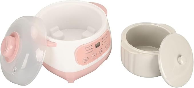 Jiawu Electric Stew Pot 200W 1L Digital Rice Cooker With Lid Small Ceramic Cooker Built-in Timer Makes Soups Porridges Grains and Cereals for Individuals (US)