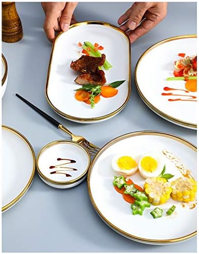 Gilt Rim Plate Steak Food Plate Nordic Style Tableware Bowl Dinner Dish High End Porcelain Dinnerware Set