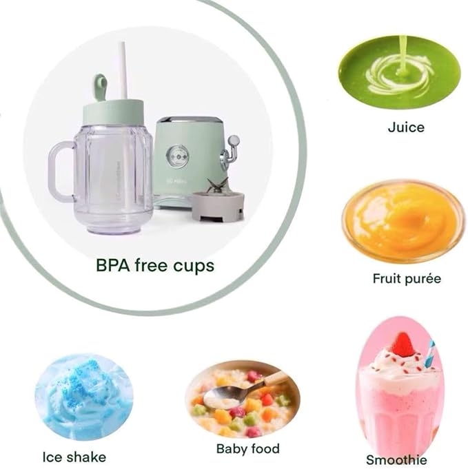 ECretro Retro Smoothie Blenders Countertop Juicer Maker with 20oz BPA Free Travel Cup and Lid 300W 2-Speed for Shakes and Ice Crush (Green new batch)