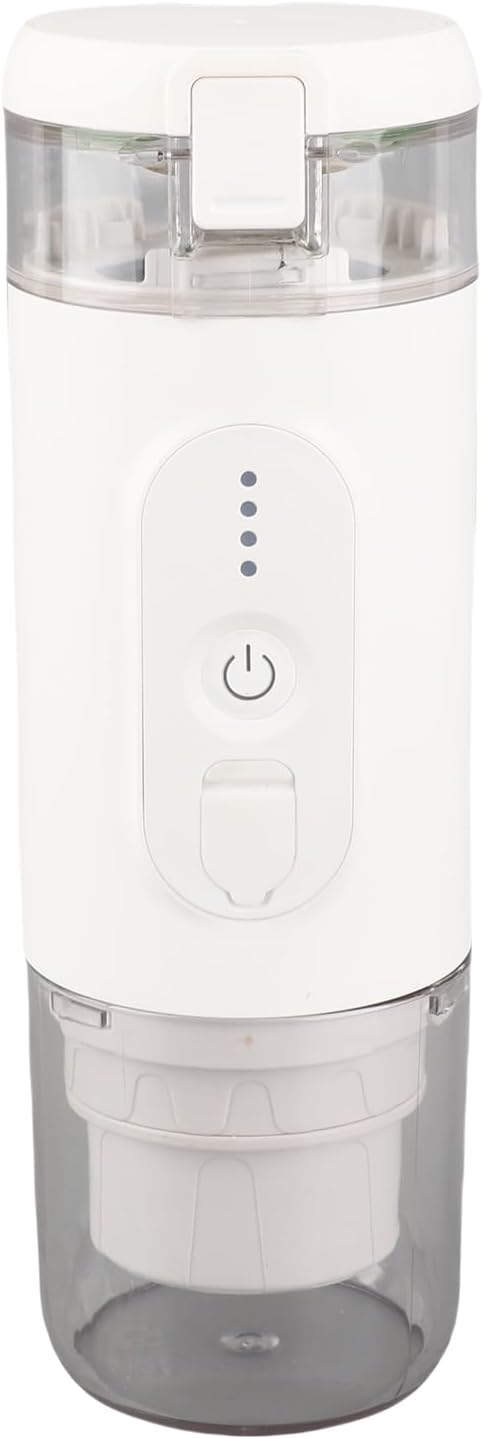 Akozon Portable Electric Coffee - Cordless Mini Traveler Maker with 2-IN-1 Coffee Capsule &amp Powder Bin 18Bar Pump Pressure 2500mAh Battery (White)