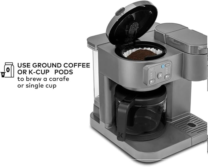 K-Duo Essentials Hot &amp Iced Single-Serve Coffee Maker with Carafe Dual Brew System for Pods &amp Ground Coffee Large Capacity Glass Carafe (Moonlight)