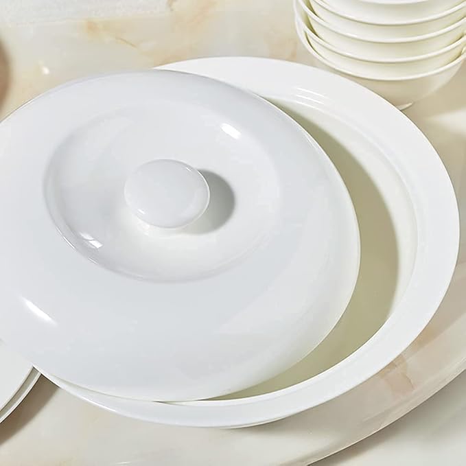 Dinnerware Sets - Luxury Gift Dishes Service Set Pure White Dinnerware Set Bone China Dishes and Dishes Set Ceramic Soup Bowl Dishwasher Microwave Safe for 10