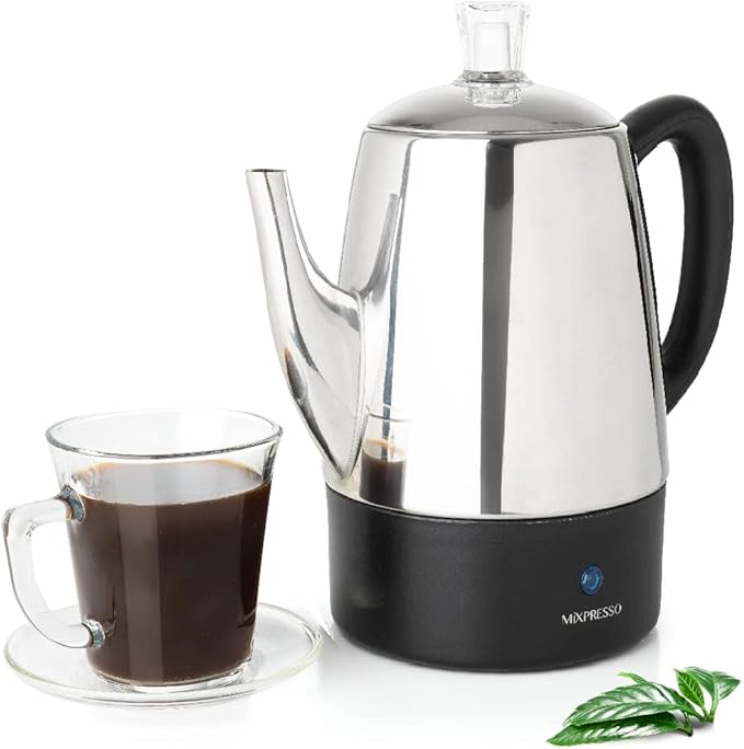 Mixpresso 10 Cup Percolator Coffee Pot Electric Stainless Steel Coffee Percolator Electric With Keep Warm Function Classic Perculator Pot With Removable Basket for Home or Office