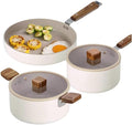 Bien 5-Piece Kitchen Nonstick Cookware Set with Lid Healthy Cooking Ceramic Coating Pan with Wood Handle Pot with Lid Fast Full Induction Compatible Kitchenware Made in Korea