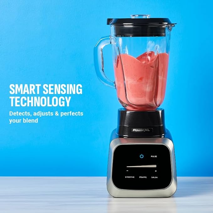 PowerXL Smart Pro Blender BL6018 Smart Sensing Technology for Smooth Blends Frappés Salsas 1800 Watts &amp 68 oz. Glass Pitcher