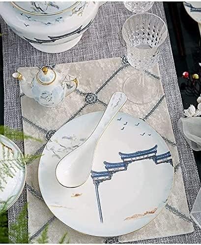 Dinnerware Set Dinner Party Tableware Service Set 11/28/50 PCS Chinese Style Dinnerware Set Bone China High-Value Tableware Bowl and Plate Set Home Gift Service (One Color 50pcs)