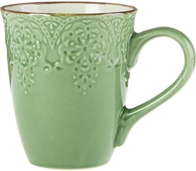 Dinnerware Set 16 Piece Green Dinner Plate Dishes and Plates Sets Embossed Pattern