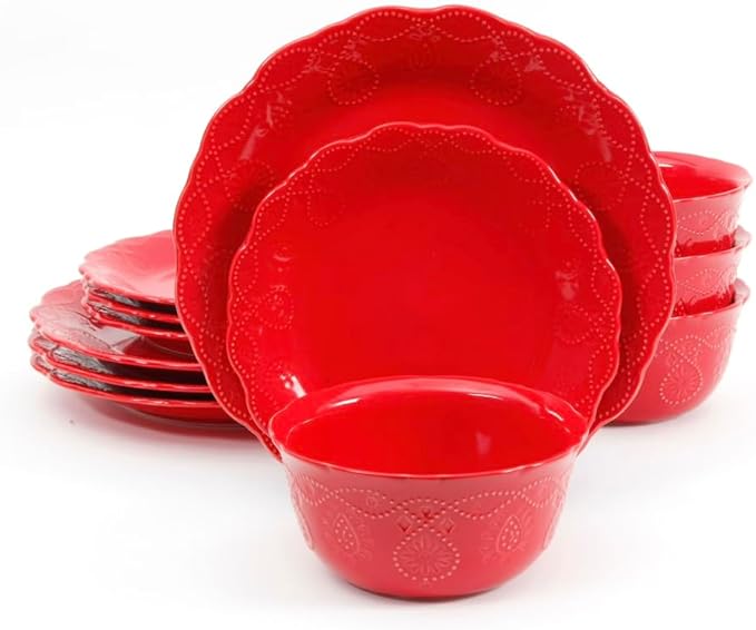 Gorgeous Cowgirl Lace 12-Piece Dinnerware Set Red
