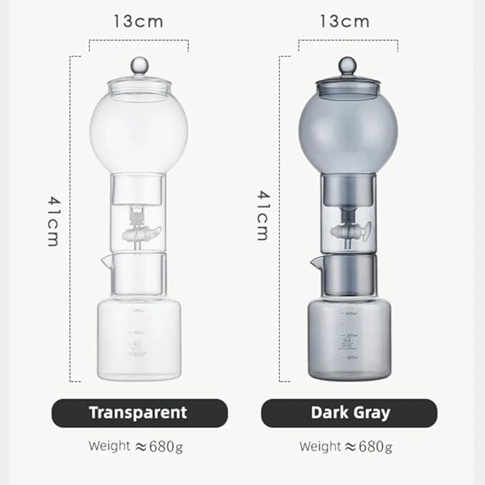 Ice Drip Coffee MakerCold Brew Coffee Makers Pot20oz Cold Brew Tower Slow Drip Cold Brew Machine Borosilicate Glass Drip Coffee Machine for Household Pour Over (Transparent)