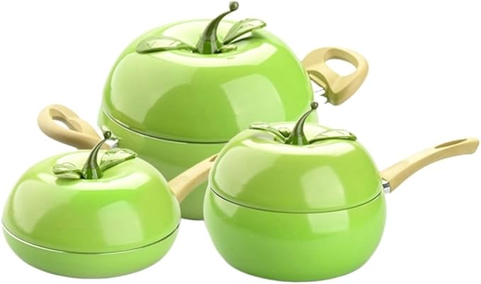 Kitchen Cooking Sets 3pcs Cookware Set Creative Kitchen Smoke- Free and Non- Stick Pot Set Soup Pot Milk Pot Frying Pan Aluminum Alloy Cookware Sets(C-Apple Shape)