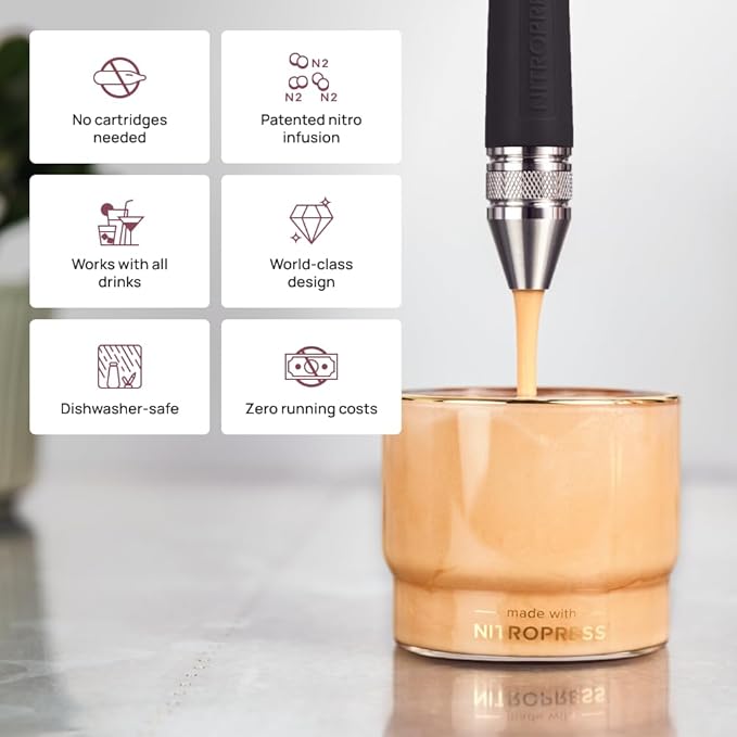 NitroPress DS Electric Nitro Cold Brew Coffee &amp Cocktail Maker Machine Air-Powered Nitro Coffee Maker &amp Nitrogen Infuser for Coffee Matcha Cocktails &amp Drinks Stainless Steel Home Bar Beve