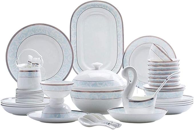 Elegant Dinner PlatesResistant Dinner Set58 Pieces Blue Pattern Ceramics Dinner Sets Plates Bowls Combination for Family Party