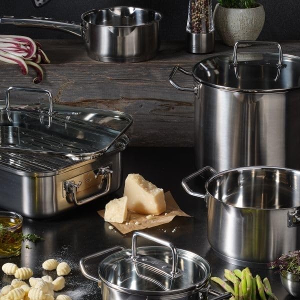 Rösle EXPERTISO Cookware Collection 6.3 in. Stainless Steel High Casserole Pot with Glass Lid