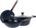 3-Piece Cookware Non-Stick Cookware Wok Frying Pan Soup Pot with Comfortable Handle Suitable for Gas Induction Cooker. Easy to Clean