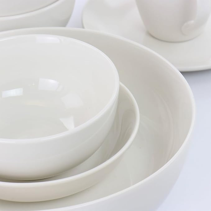 32 Piece White Porcelain Dinnerware Set with 2 Serving Bowls – Service for 6 Microwave &amp Dishwasher Safe Elegant Plate and Bowl Set for Everyday Use or Entertaining