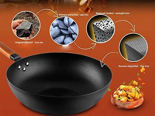 Cooking Pot Deep Saute PanWok32CM Diameter Fine Iron WokThick Uncoated Potwith Stand Glass CoverPhysical Non-StickGas Induction Cooker Frying Pans