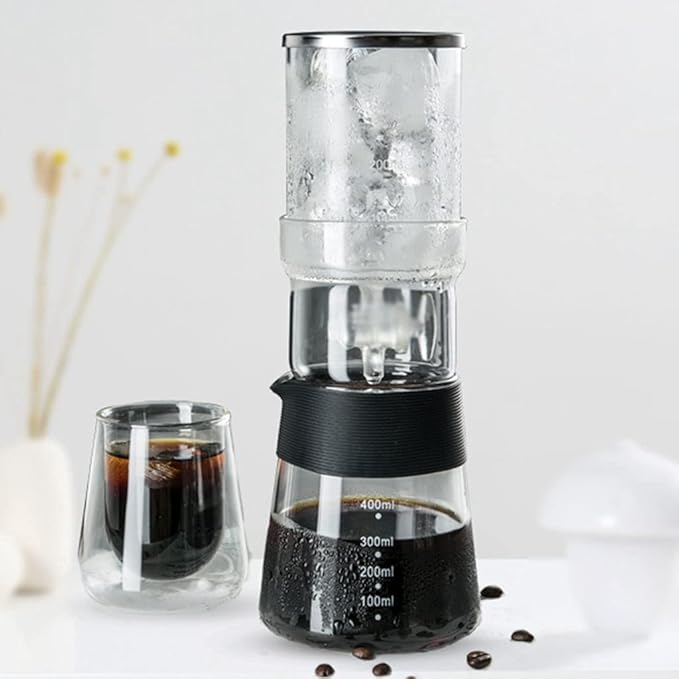 Habiba Iced Drip Coffee Maker Modern Cold Brew Coffee Maker 13.5oz/400ML Iced Drip Coffee Maker Coffee Maker with Adjustable Dripper ＆ Stainless Steel Filter Reusable