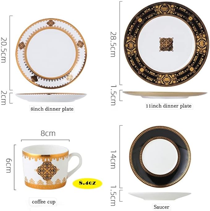 8 Piece Dinnerware Sets Bone China Dinner Plate Scratch Resistant Microwave Oven Dishwasher Safegold