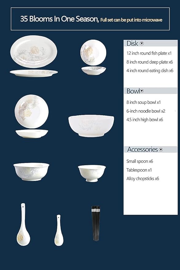 Dinnerware Sets - Luxury Dishes Service Set 355660Pcs Ceramic Dinnerware Set Bone China Tableware Dishes Plates Ceramic Combination Dinner Service Set56 Pieces35 Pieces