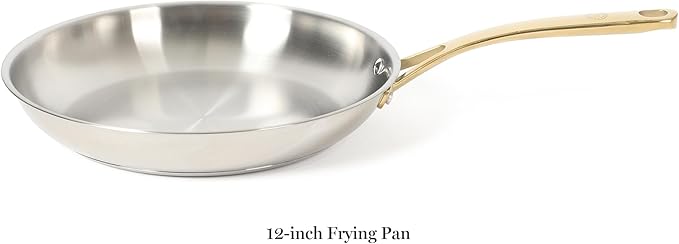 Martha Stewart Castelle 12-Inch Stainless Steel Frying Pan with Gold-Tone Handle – Tri-Ply Encapsulated Bottom Oven Safe &amp Induction Safe Skillet for Searing and Sautéing