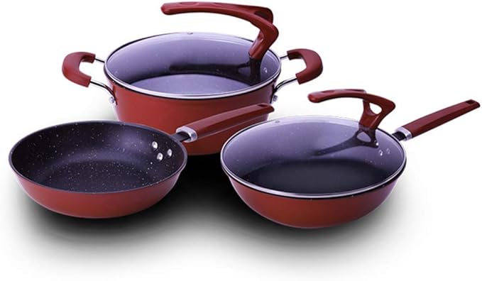 Cooking Pot Pots and Pans Set – 3 Piece Cookware Set Non Stick – InductionTempered Glass Cover Firm HandleGas and Electric Hob Easy to Clean Omelette Pans