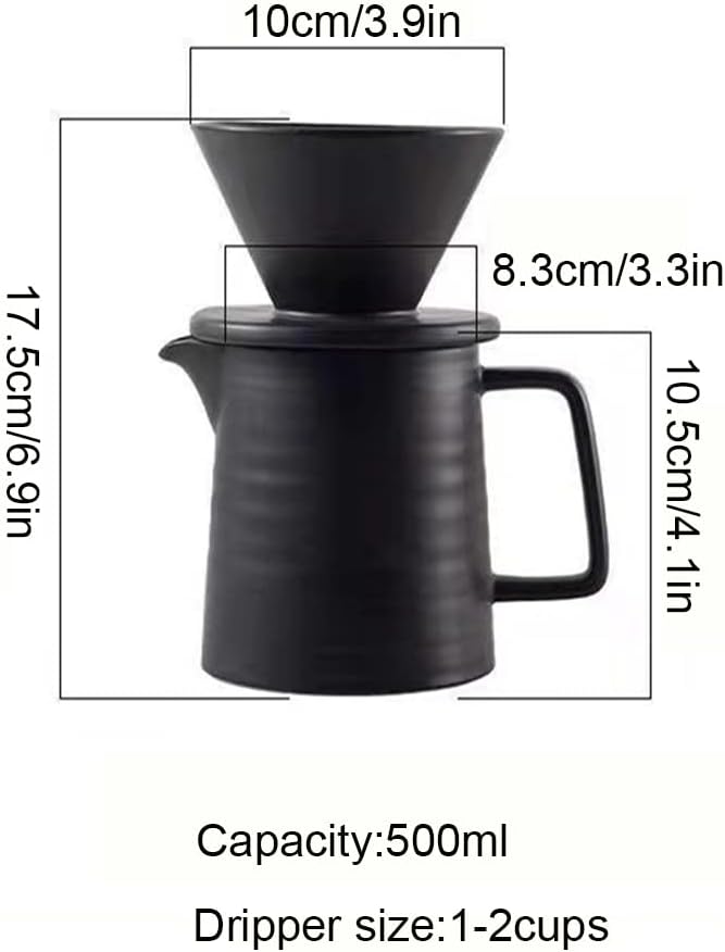 Ceramic Pour Over Coffee Maker SetPremium Black V60 Dripper and Hand Coffee Pot1-2 Cup Home Filter Coffee Maker-500ml