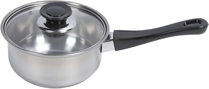 Stainless Steel Cookware Set Pots and Pans with Non Stick Frying Pan Tea Kettle Black Plastic Handles sturdy and Easy to Ideal for Frying Boiling and Stewing