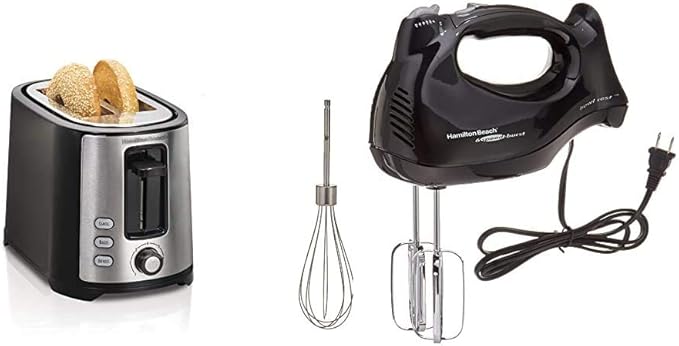 Hamilton Beach 2 Slice Extra Wide Slot Toaster with Bagel &amp Defrost Settings Shade Selector Toast Boost Auto Shutoff Black &amp Stainless Steel (22633) and Hamilton Beach 6-Speed Electric Han