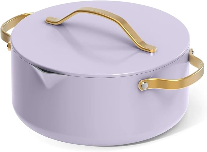 Pans 12pc Ceramic Non-Stick Cookware Set by Drew Barrymore Pots &amp Pans with Lids Dishwasher‑SafeSoft‑Touch Handles Even‑Heat Base. (Lavender)