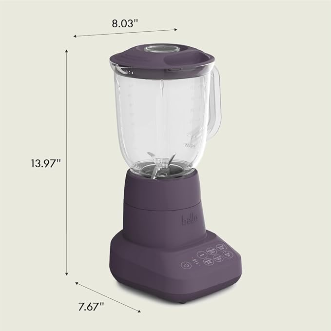 bella 10 Speed Countertop Blender Juicer &amp Smoothie Maker Fits-anywhere™ Kitchenware Slim Flip &amp Store Design Dishwasher Safe 48oz Capacity Pitcher &amp Lid Stainless Steel Blade 450 Wa