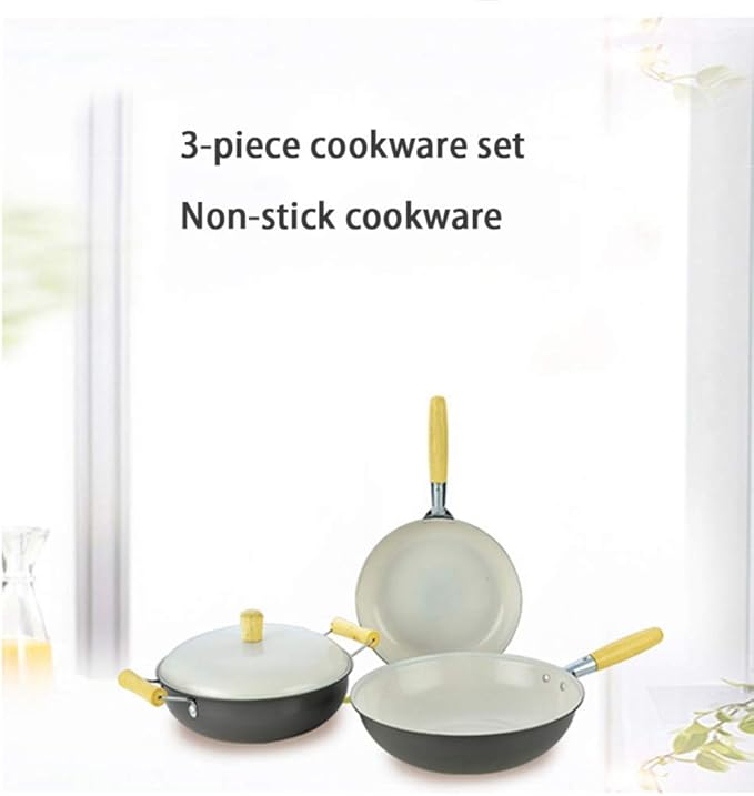 3-Piece Cookware SetGourmet Making Pan Setswith Sturdy Handle Fine Iron Ceramic Non-Stick PanSuitable for Gas Induction CookerEasy to Clean Pot Set